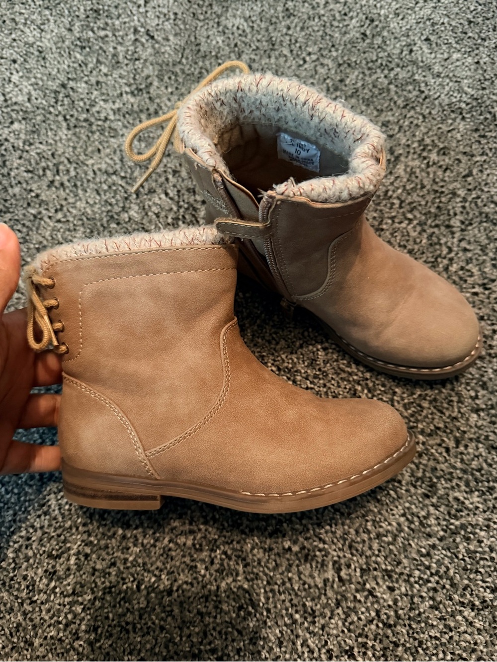 Kids Cozy Faux-Suede Ankle Boots in Tan